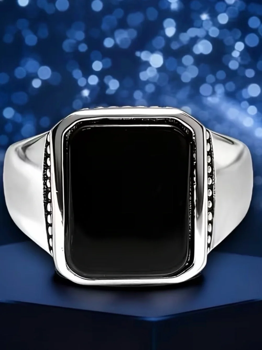 NWT Men’s Silver Black Onyx Square Signet Ring - Size 10